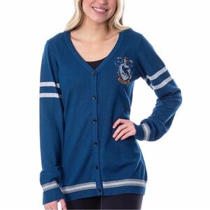 Harry Potter Ravenclaw Blue V-Neck Button Up Cardigan with House Crest
